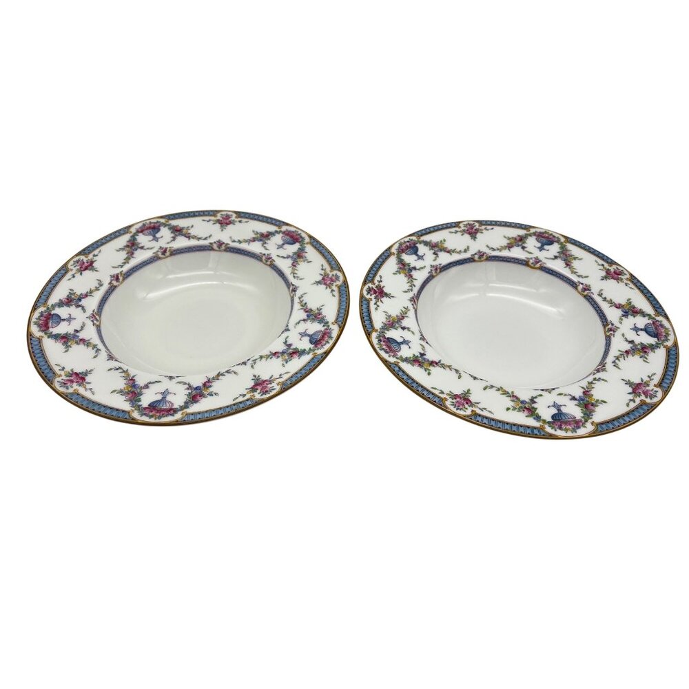 Royal Worcester Rosemary Sky Blue Pair Soup Bowls Floral Pattern ca 1950s 1960s